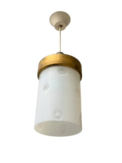 Mid-Century Modern Murano Pendant Lamp, Bronze & Milk Glass, 1960s